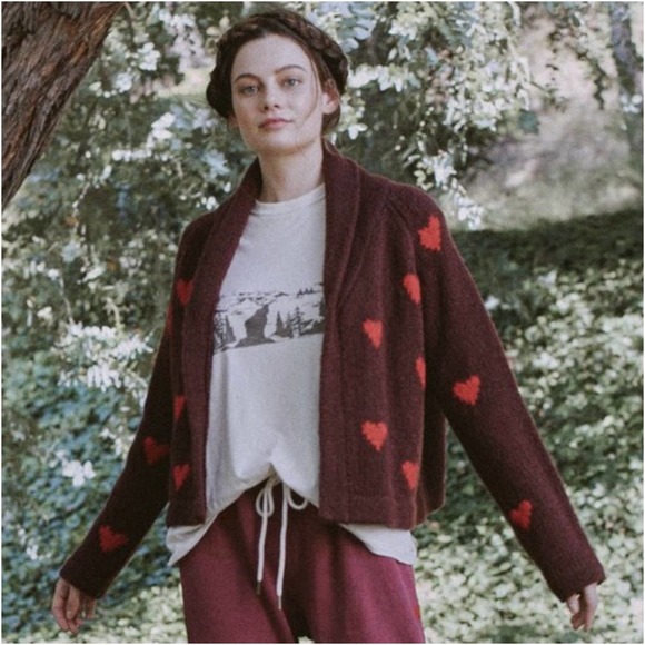 THE GREAT. Sweaters - The GREAT Hearts Lodge Cardigan Wool Mohair Chunky Knit Novelty Sweater